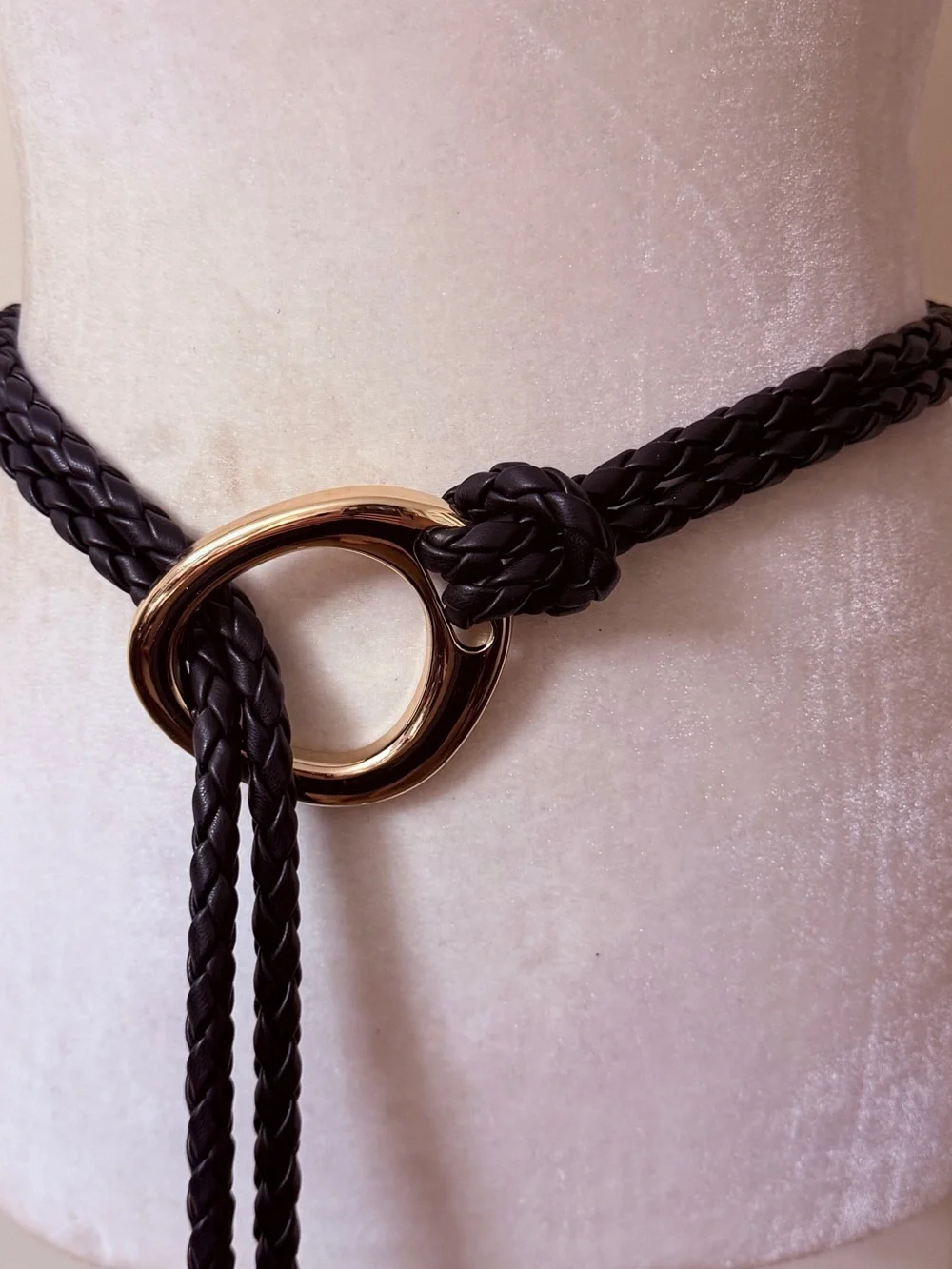 Rachel Zoe Black Braided Rope Ring Belt Leather Accent Small Medium NWT